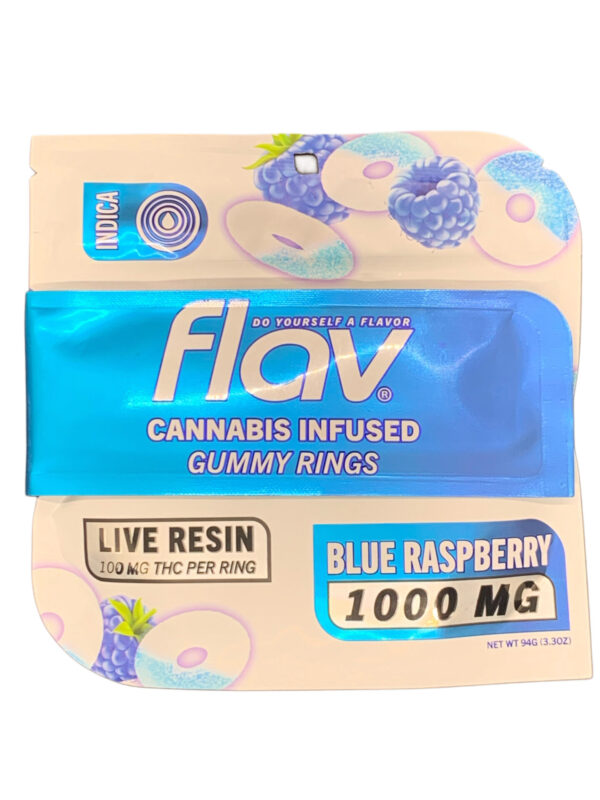 FLAV - CANNABIS INFUSED GUMMY RINGS - BLUE RASPBERRY - 1000MG THC