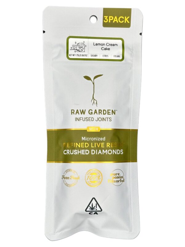 RAW GARDEN – REFINE LIVE RESIN + CRUSHED DIAMONDS INFUSED JOINTS (LEMON CREAM CAKE)