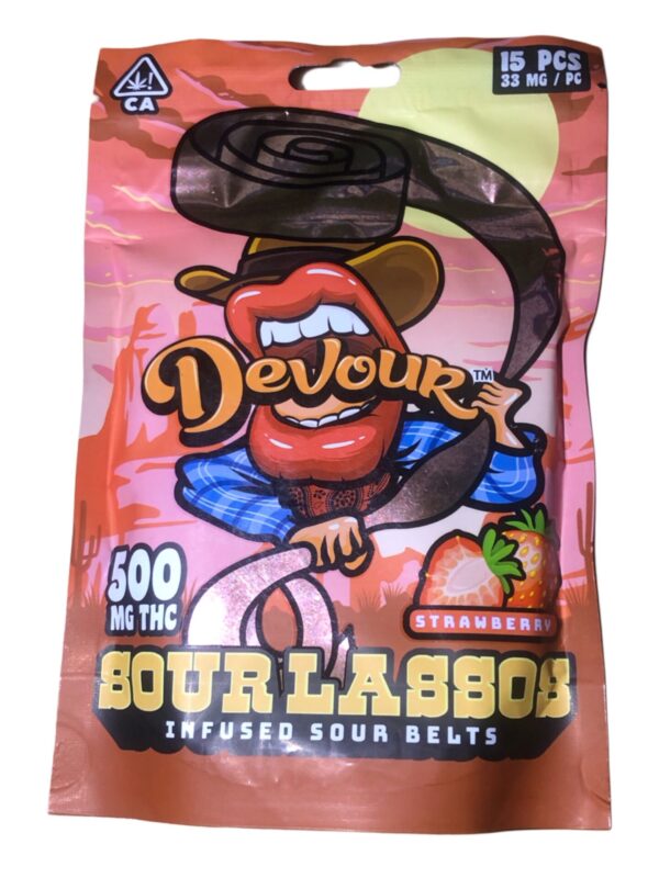 DEVOUR - SOUR LASSOS - 500MG - STRAWBERRY