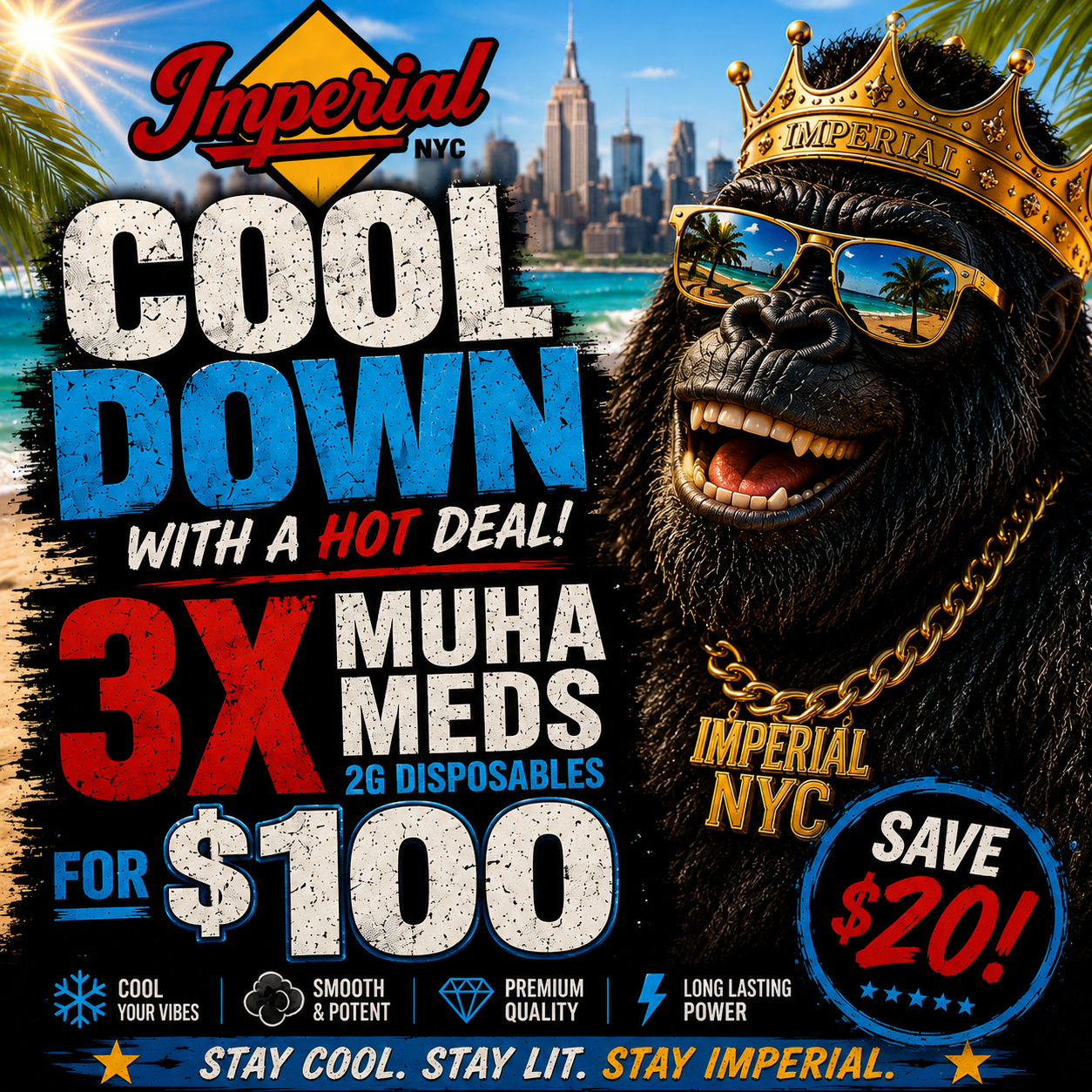 COOL DOWN DEAL! 3X MUHA MED 2G DISPOSABLE FOR $100 - Imperial NYC 1 COOL DOWN DEAL! 3X MUHA MED 2G DISPOSABLE FOR $100